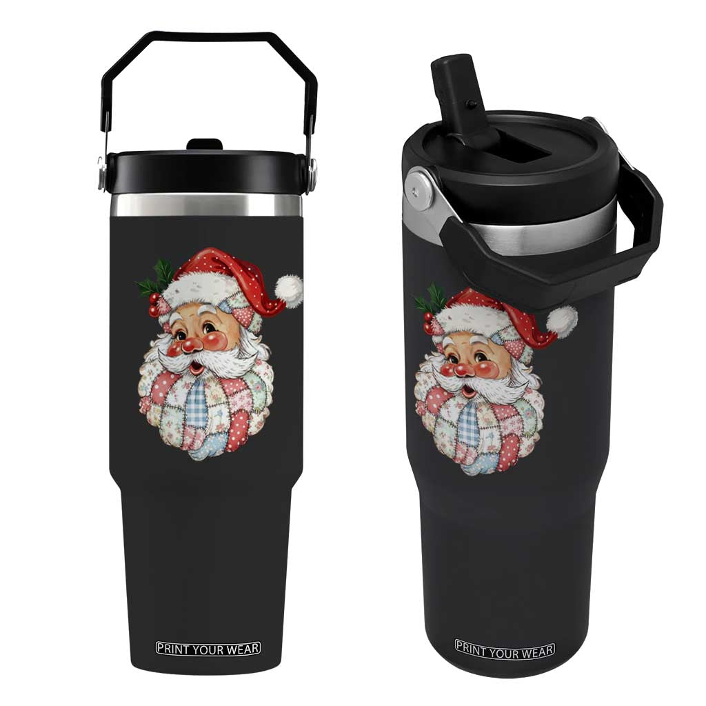 Vintage Retro Patchwork Santa Xmas Flip Straw Tumbler Merry Christmas Holiday TS11 One Size: 30 oz Black Print Your Wear
