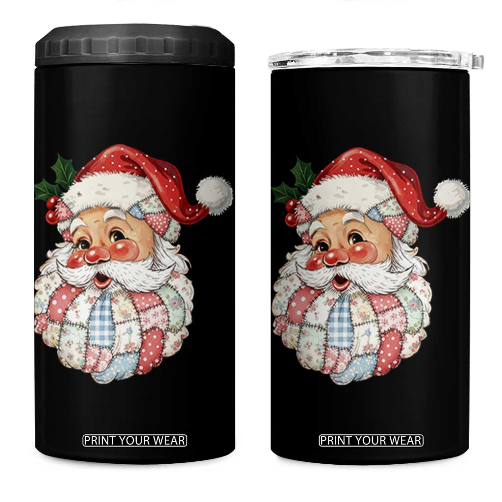 Vintage Retro Patchwork Santa Xmas 4 in 1 Can Cooler Tumbler Merry Christmas Holiday TS11 One Size: 16 oz Black Print Your Wear