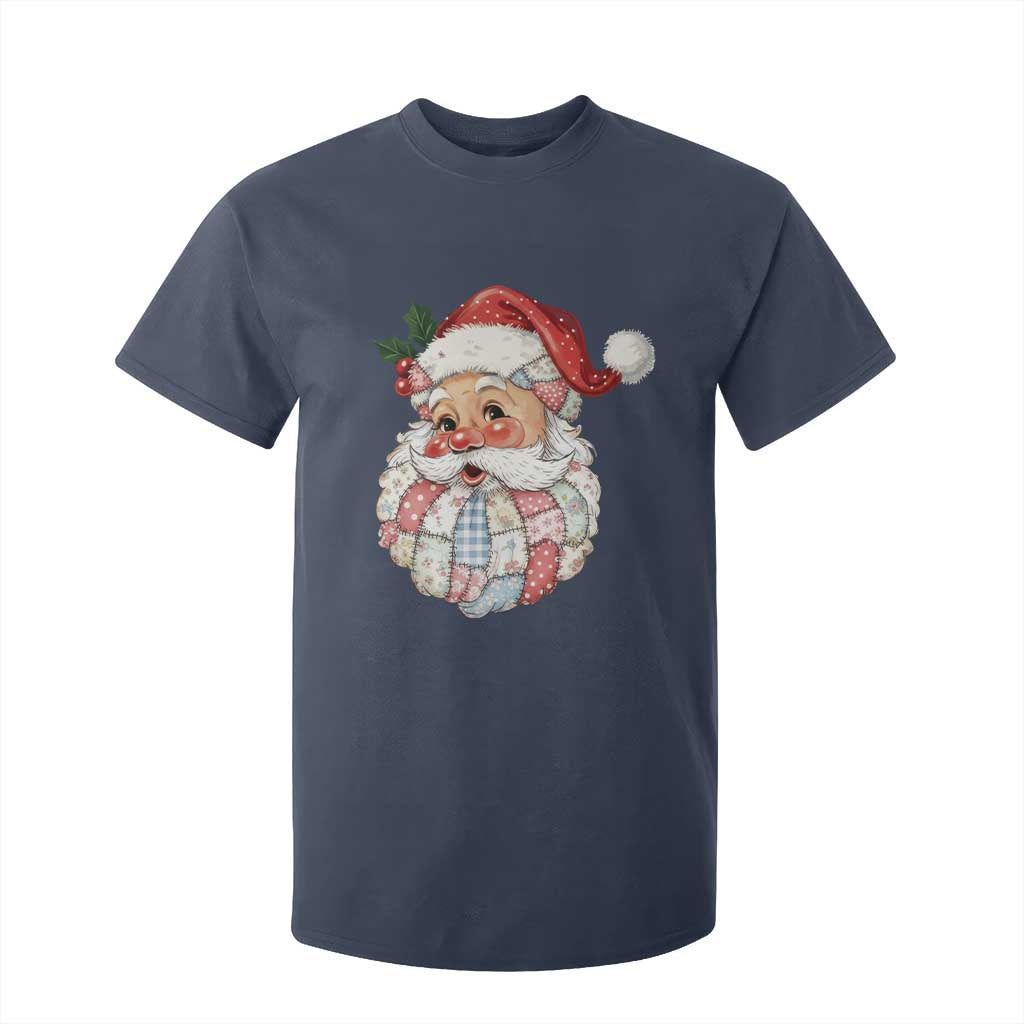 Vintage Retro Patchwork Santa Xmas T Shirt For Kid Merry Christmas Holiday TS11 Navy Print Your Wear