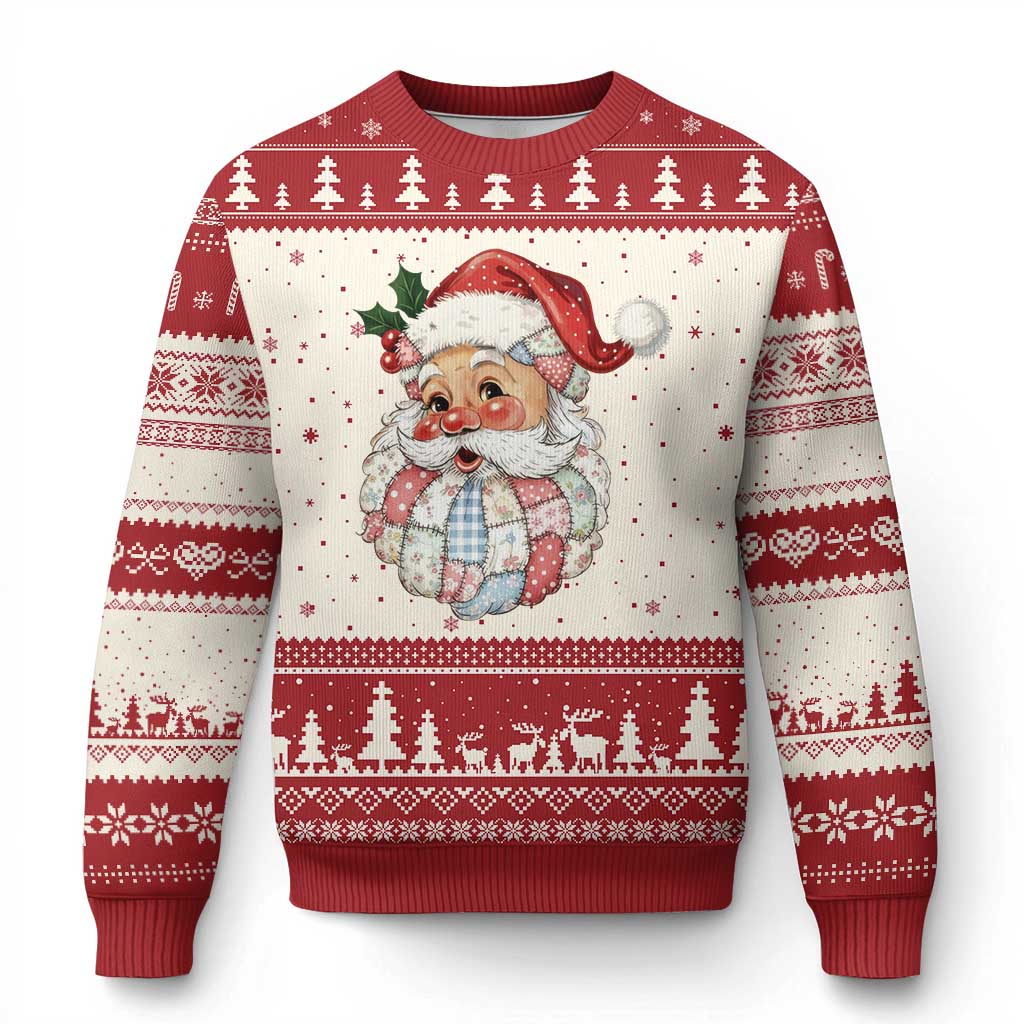 Vintage Retro Patchwork Santa Xmas Ugly Christmas Sweater Merry Xmas Holiday TS11 Beige Red Print Your Wear