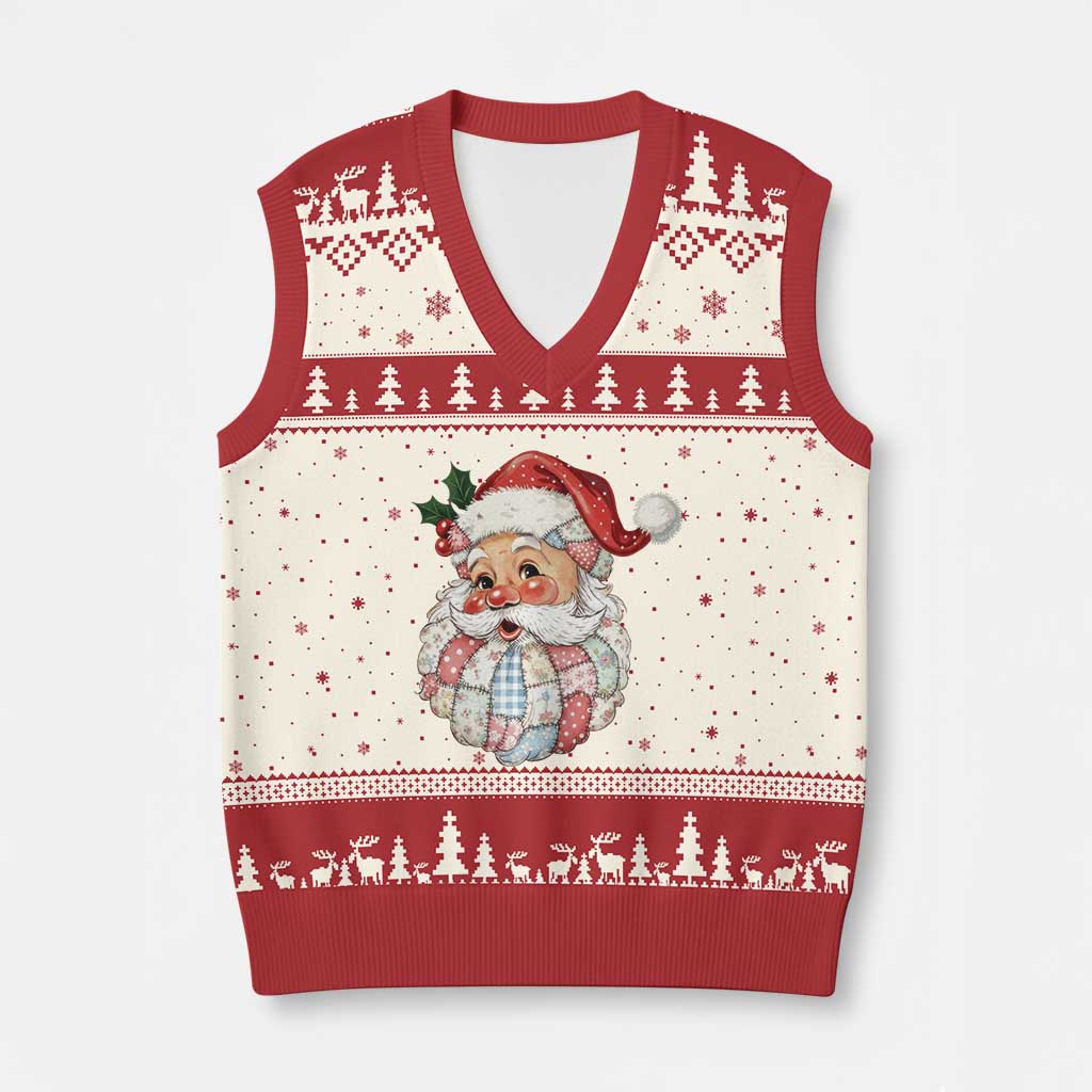 Vintage Retro Patchwork Santa Xmas V-Neck Knit Sweater Vest Merry Xmas Holiday TS11 Beige Red Print Your Wear
