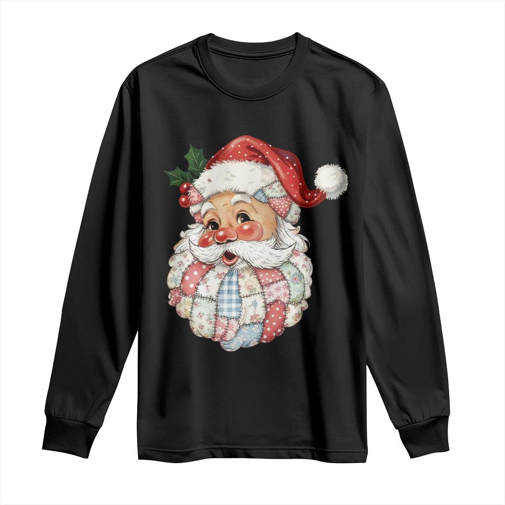 Vintage Retro Patchwork Santa Xmas Long Sleeve Shirt Merry Christmas Holiday TS11 Black Print Your Wear