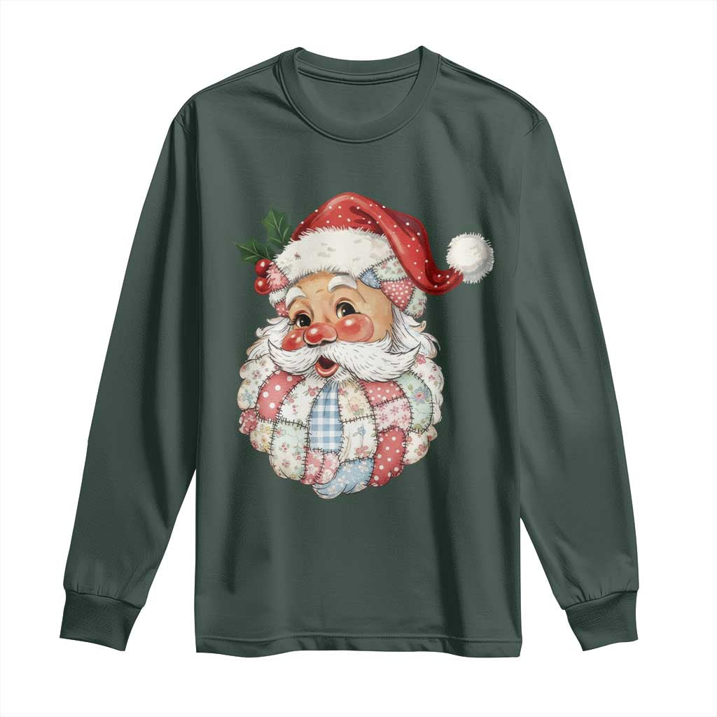 Vintage Retro Patchwork Santa Xmas Long Sleeve Shirt Merry Christmas Holiday TS11 Dark Forest Green Print Your Wear
