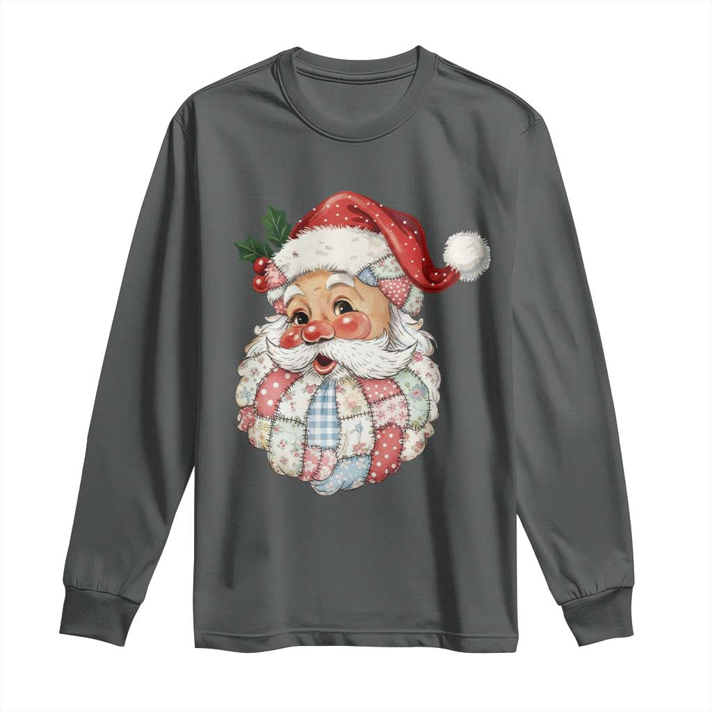 Vintage Retro Patchwork Santa Xmas Long Sleeve Shirt Merry Christmas Holiday TS11 Dark Heather Print Your Wear