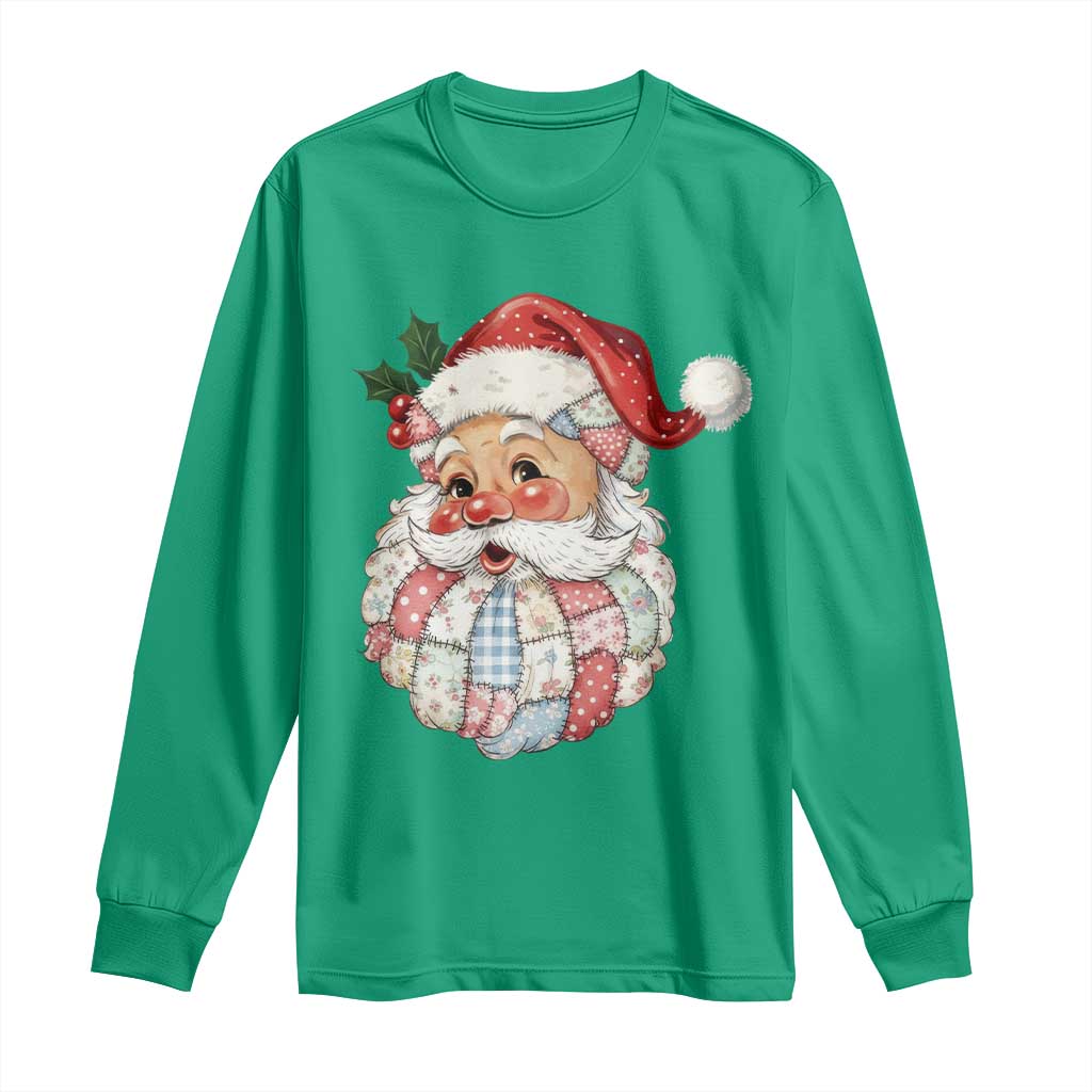 Vintage Retro Patchwork Santa Xmas Long Sleeve Shirt Merry Christmas Holiday TS11 Irish Green Print Your Wear