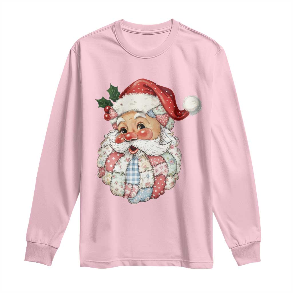 Vintage Retro Patchwork Santa Xmas Long Sleeve Shirt Merry Christmas Holiday TS11 Light Pink Print Your Wear