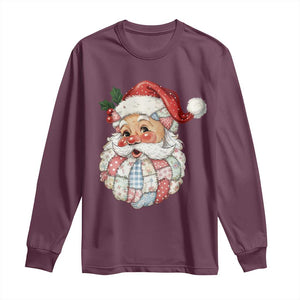 Vintage Retro Patchwork Santa Xmas Long Sleeve Shirt Merry Christmas Holiday TS11 Maroon Print Your Wear