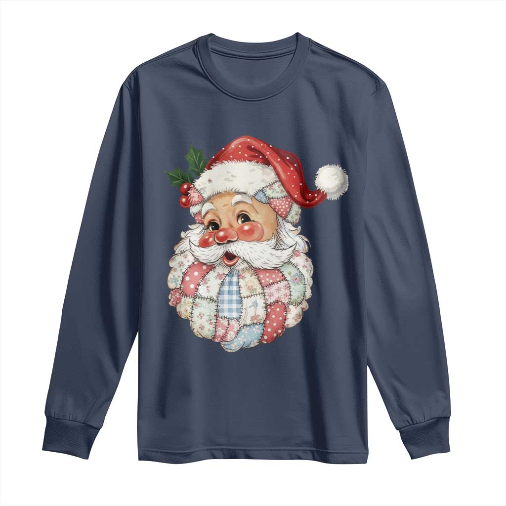 Vintage Retro Patchwork Santa Xmas Long Sleeve Shirt Merry Christmas Holiday TS11 Navy Print Your Wear