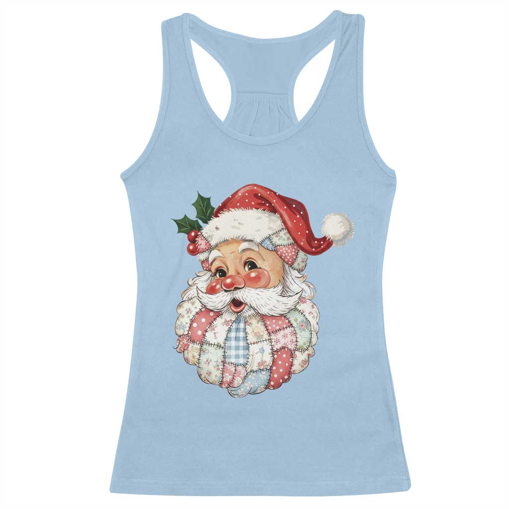 Vintage Retro Patchwork Santa Xmas Racerback Tank Top Merry Christmas Holiday TS11 Light Blue Print Your Wear