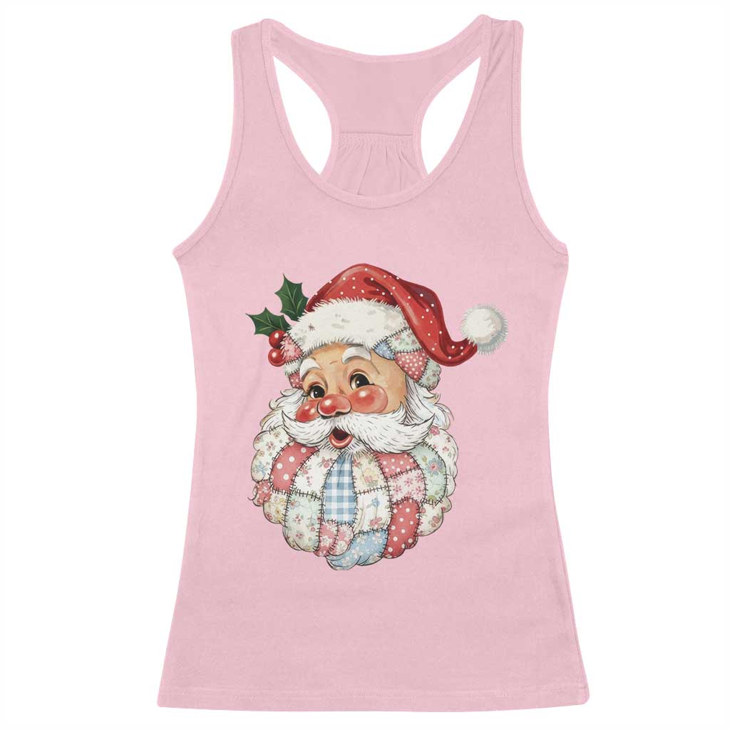 Vintage Retro Patchwork Santa Xmas Racerback Tank Top Merry Christmas Holiday TS11 Light Pink Print Your Wear