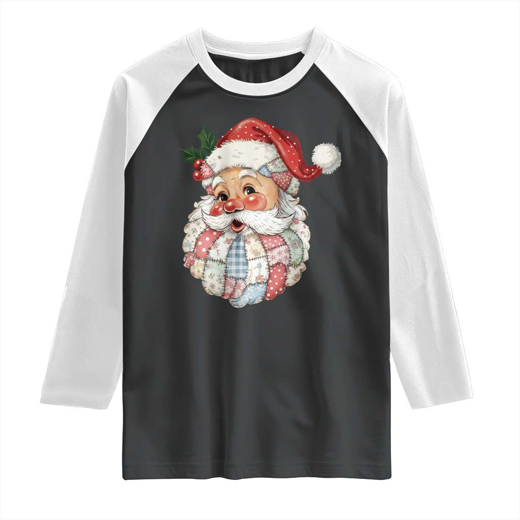 Vintage Retro Patchwork Santa Xmas Raglan Shirt Merry Christmas Holiday TS11 Black White Print Your Wear