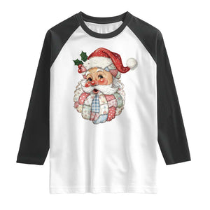Vintage Retro Patchwork Santa Xmas Raglan Shirt Merry Christmas Holiday TS11 White Black Print Your Wear