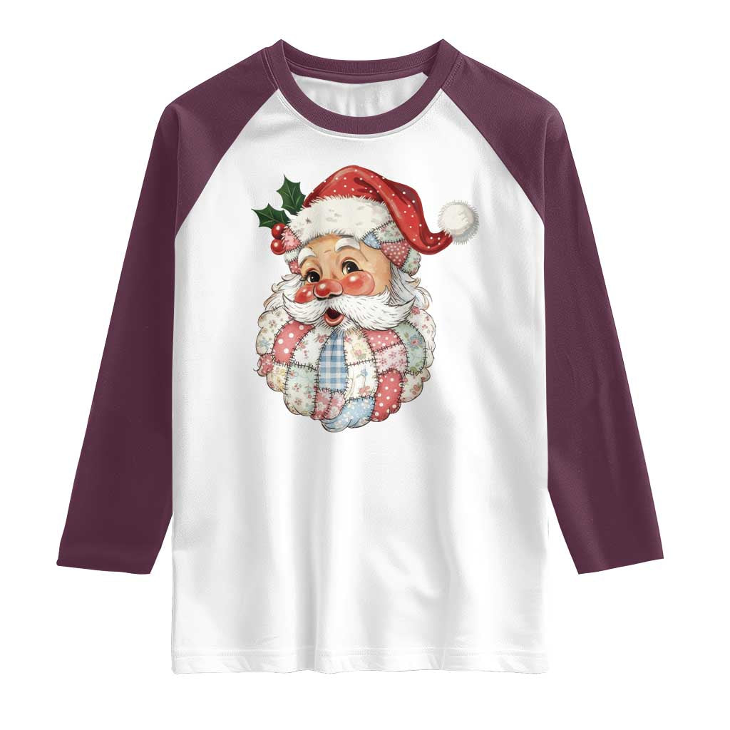 Vintage Retro Patchwork Santa Xmas Raglan Shirt Merry Christmas Holiday TS11 White Maroon Print Your Wear
