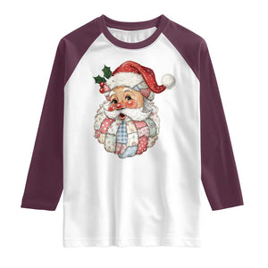 Vintage Retro Patchwork Santa Xmas Raglan Shirt Merry Christmas Holiday TS11 White Maroon Print Your Wear