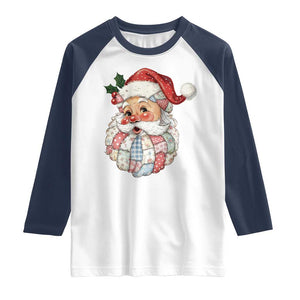 Vintage Retro Patchwork Santa Xmas Raglan Shirt Merry Christmas Holiday TS11 White Navy Print Your Wear