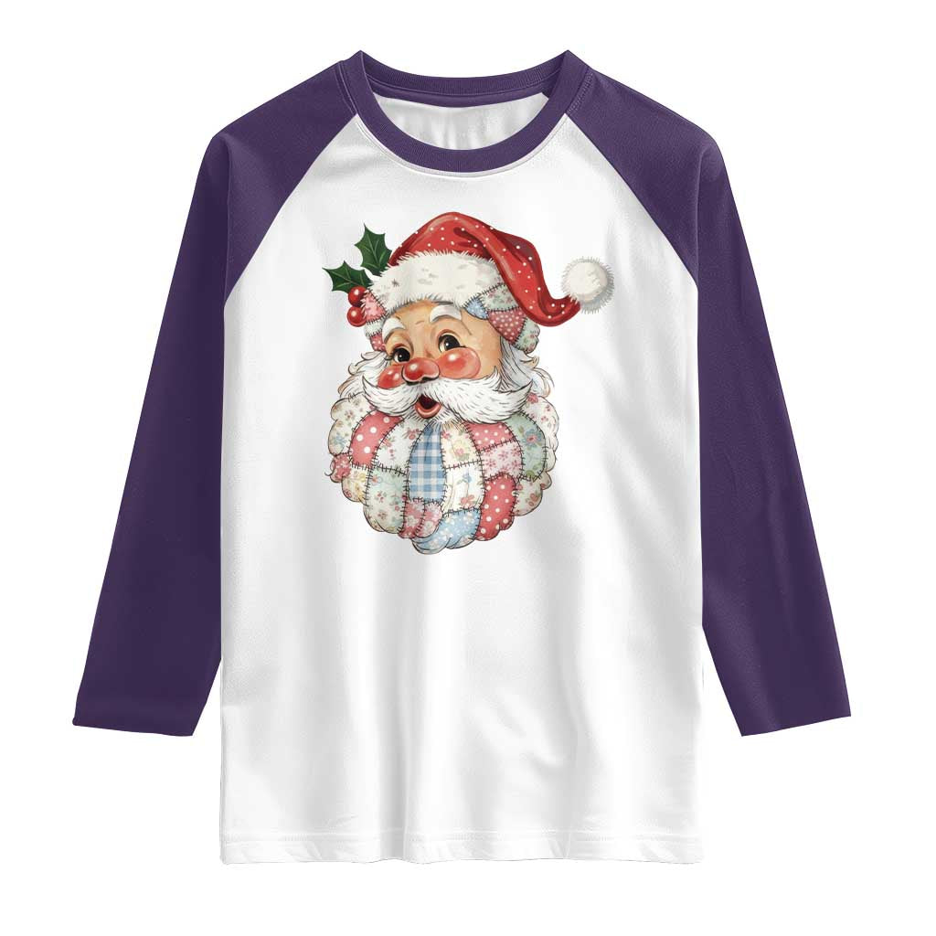 Vintage Retro Patchwork Santa Xmas Raglan Shirt Merry Christmas Holiday TS11 White Purple Print Your Wear