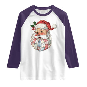 Vintage Retro Patchwork Santa Xmas Raglan Shirt Merry Christmas Holiday TS11 White Purple Print Your Wear