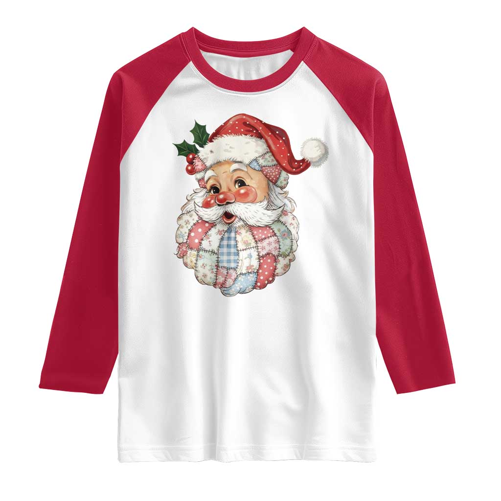 Vintage Retro Patchwork Santa Xmas Raglan Shirt Merry Christmas Holiday TS11 White Red Print Your Wear