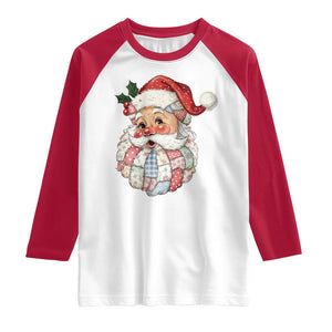 Vintage Retro Patchwork Santa Xmas Raglan Shirt Merry Christmas Holiday TS11 White Red Print Your Wear