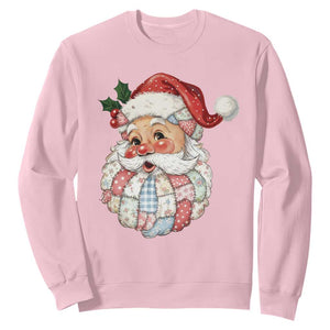 Vintage Retro Patchwork Santa Xmas Sweatshirt Merry Christmas Holiday TS11 Light Pink Print Your Wear