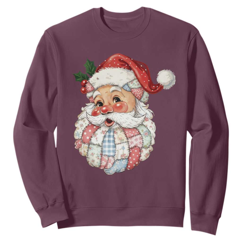 Vintage Retro Patchwork Santa Xmas Sweatshirt Merry Christmas Holiday TS11 Maroon Print Your Wear