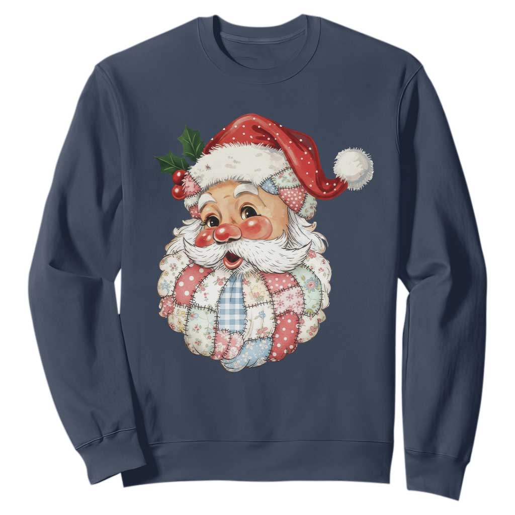 Vintage Retro Patchwork Santa Xmas Sweatshirt Merry Christmas Holiday TS11 Navy Print Your Wear