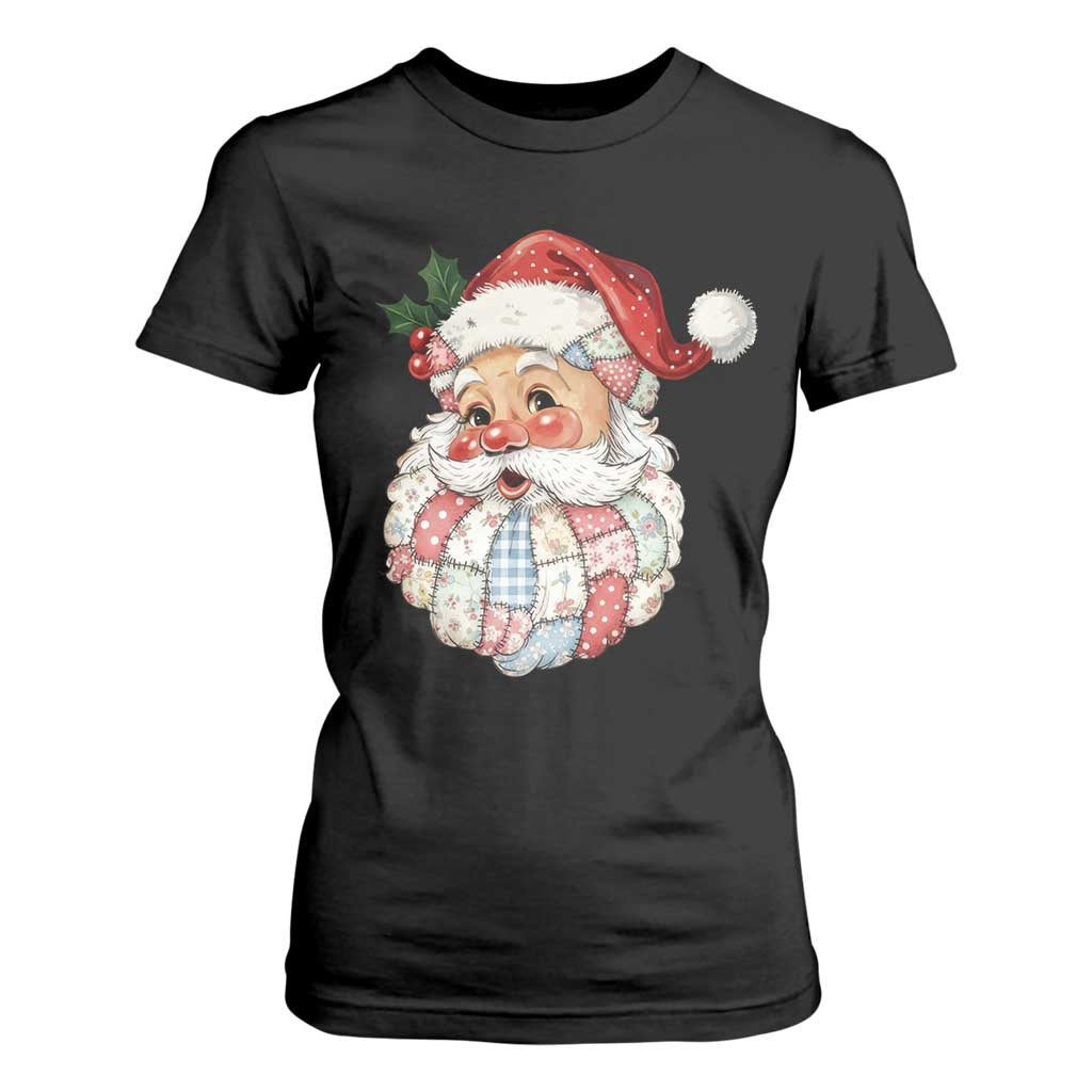 Vintage Retro Patchwork Santa Xmas T Shirt For Women Merry Christmas Holiday TS11 Black Print Your Wear
