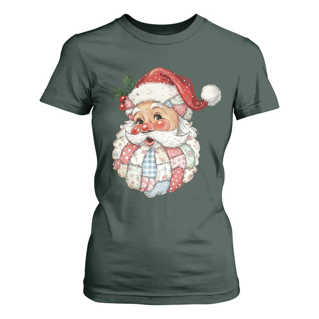 Vintage Retro Patchwork Santa Xmas T Shirt For Women Merry Christmas Holiday TS11 Dark Forest Green Print Your Wear
