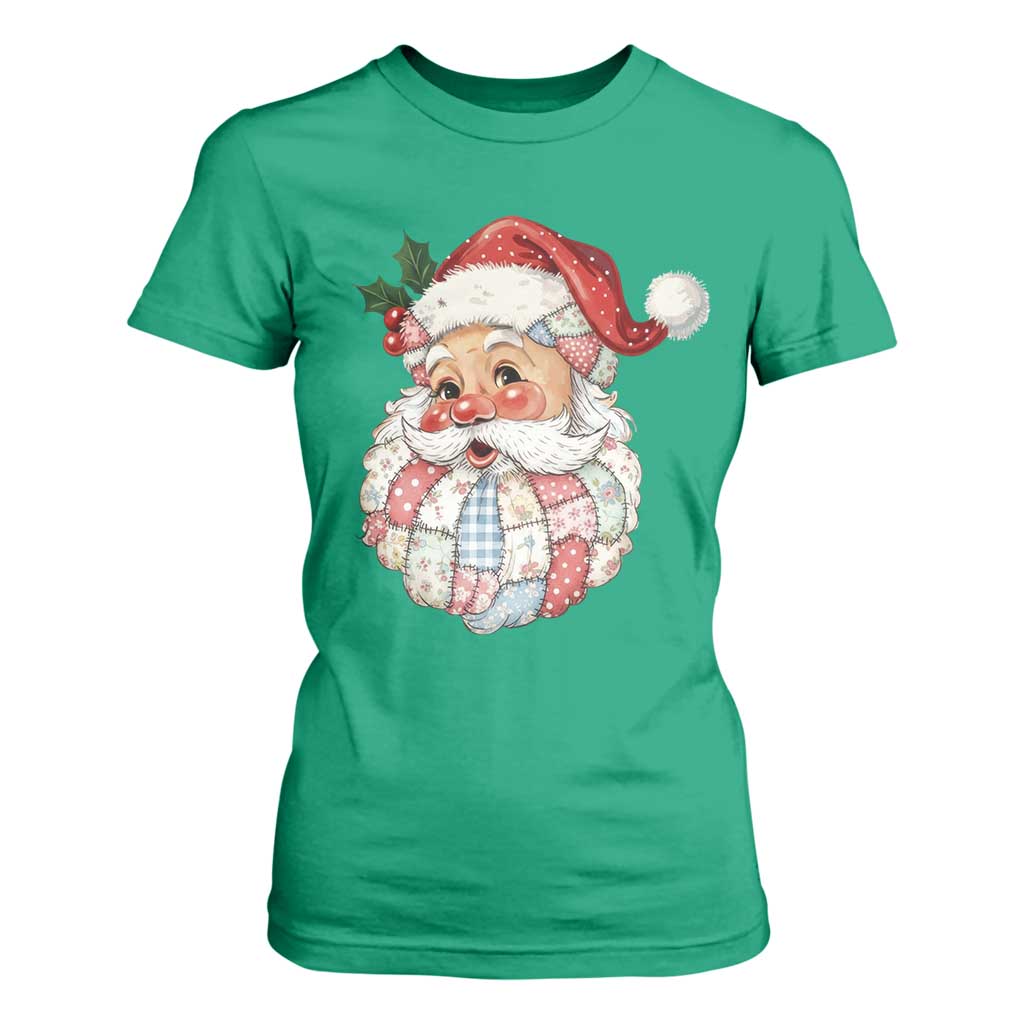Vintage Retro Patchwork Santa Xmas T Shirt For Women Merry Christmas Holiday TS11 Irish Green Print Your Wear