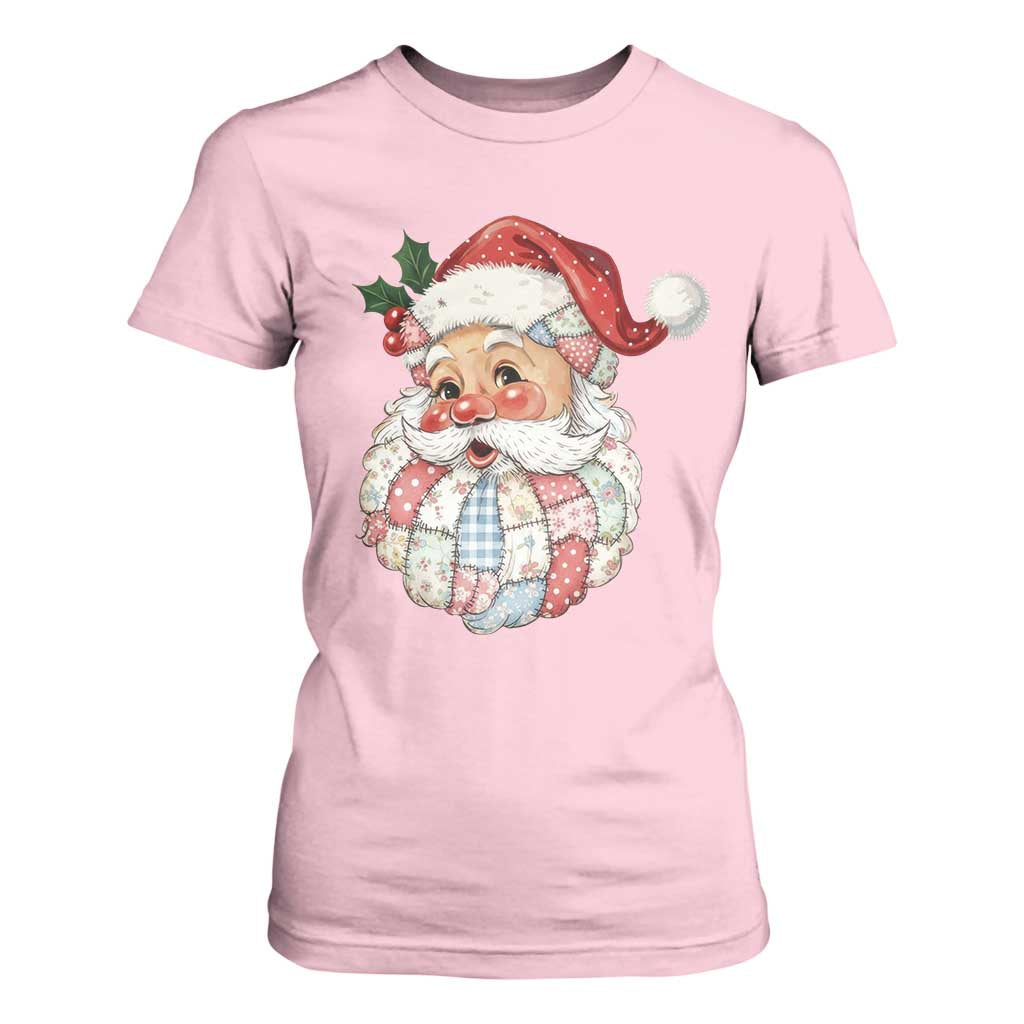 Vintage Retro Patchwork Santa Xmas T Shirt For Women Merry Christmas Holiday TS11 Light Pink Print Your Wear