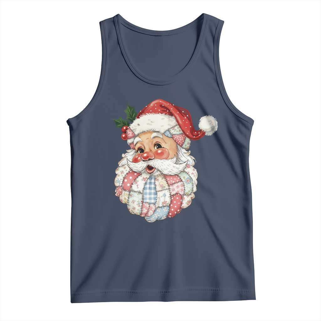 Vintage Retro Patchwork Santa Xmas Tank Top Merry Christmas Holiday TS11 Navy Print Your Wear