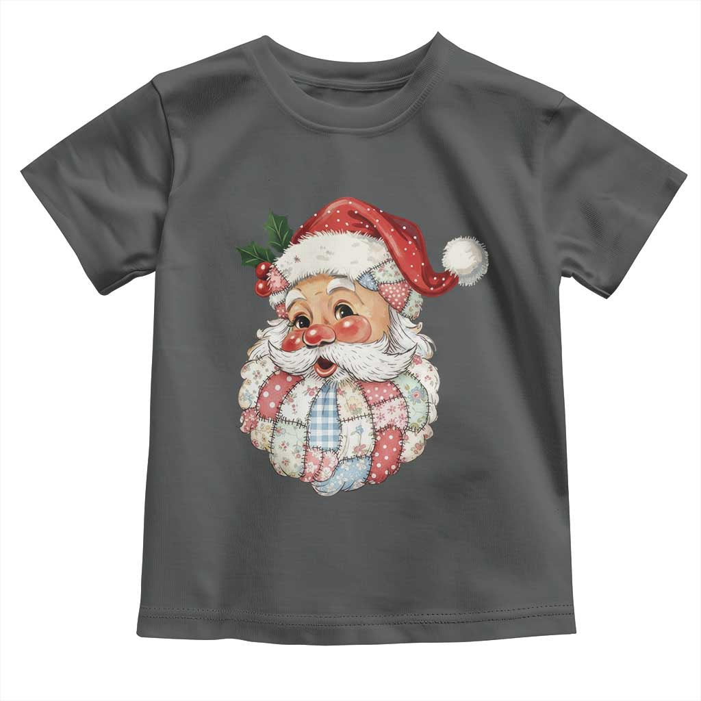 Vintage Retro Patchwork Santa Xmas Toddler T Shirt Merry Christmas Holiday TS11 Dark Heather Print Your Wear
