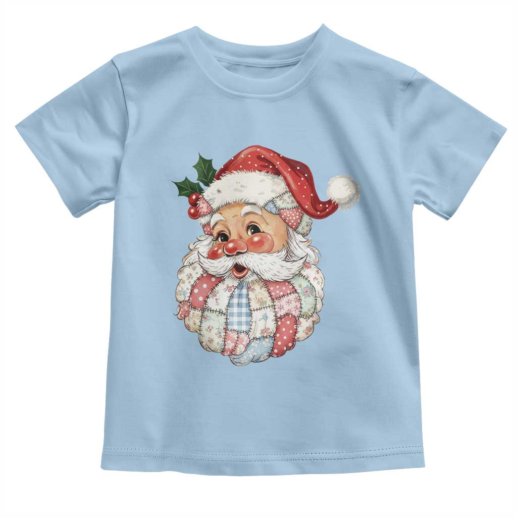 Vintage Retro Patchwork Santa Xmas Toddler T Shirt Merry Christmas Holiday TS11 Light Blue Print Your Wear