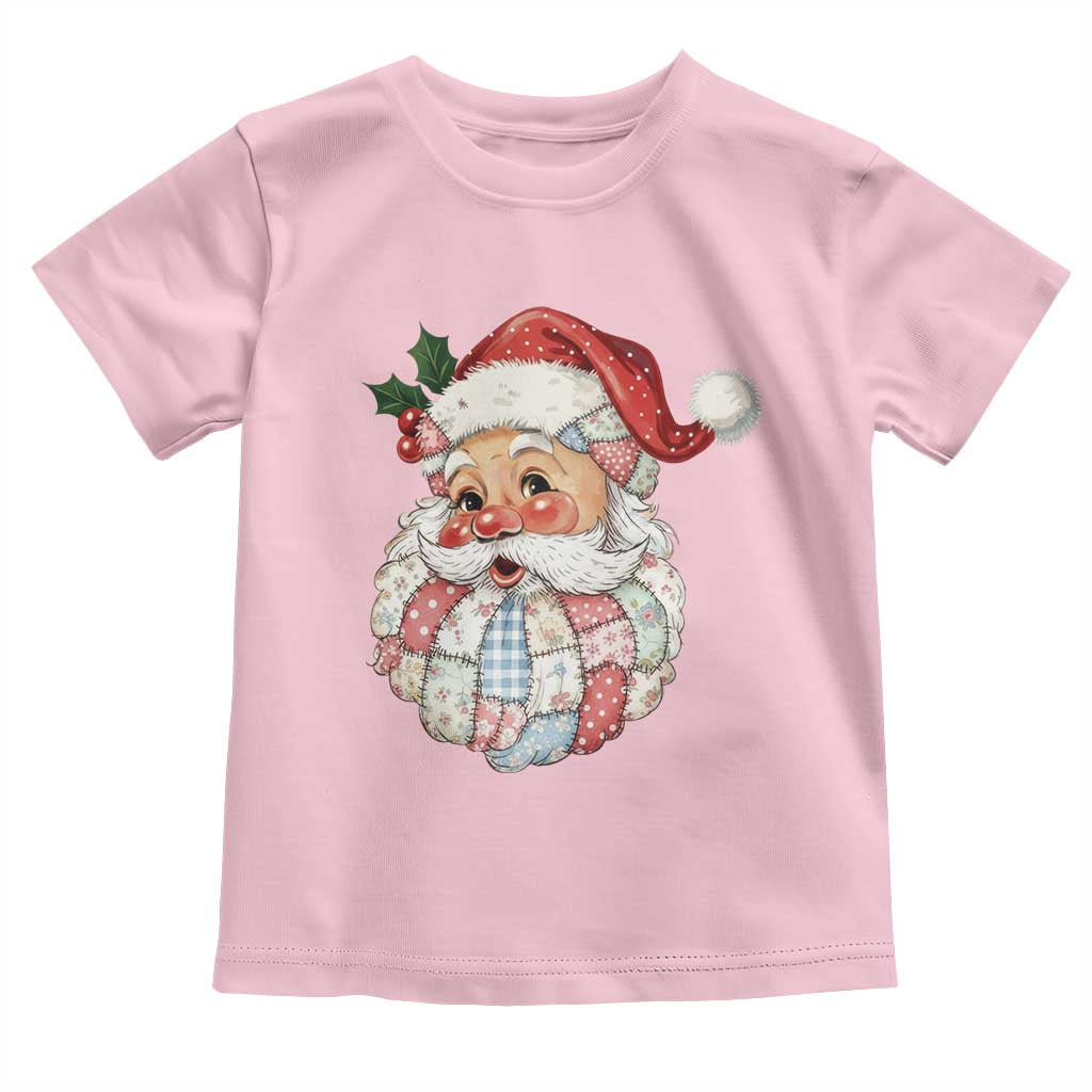 Vintage Retro Patchwork Santa Xmas Toddler T Shirt Merry Christmas Holiday TS11 Light Pink Print Your Wear