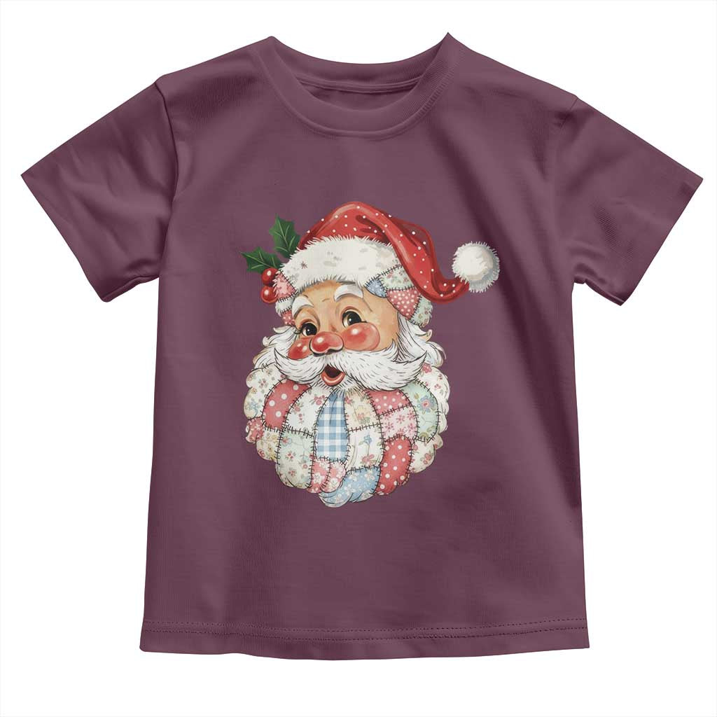 Vintage Retro Patchwork Santa Xmas Toddler T Shirt Merry Christmas Holiday TS11 Maroon Print Your Wear