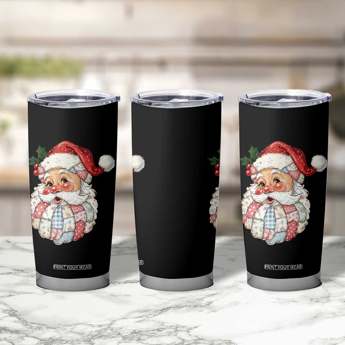 Vintage Retro Patchwork Santa Xmas Tumbler Cup Merry Christmas Holiday TS11 Print Your Wear