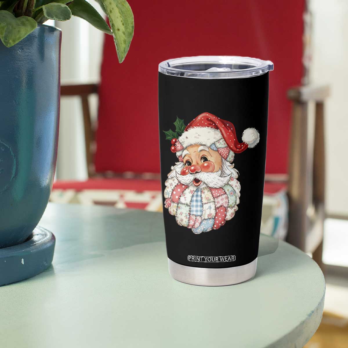 Vintage Retro Patchwork Santa Xmas Tumbler Cup Merry Christmas Holiday TS11 Print Your Wear