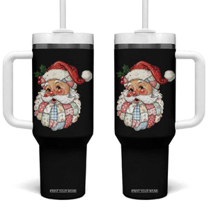 Vintage Retro Patchwork Santa Xmas Tumbler With Handle Merry Christmas Holiday TS11 One Size: 40 oz Black Print Your Wear