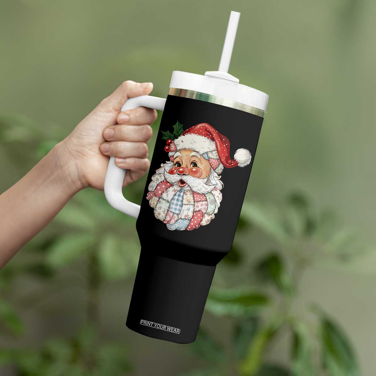 Vintage Retro Patchwork Santa Xmas Tumbler With Handle Merry Christmas Holiday TS11 Print Your Wear