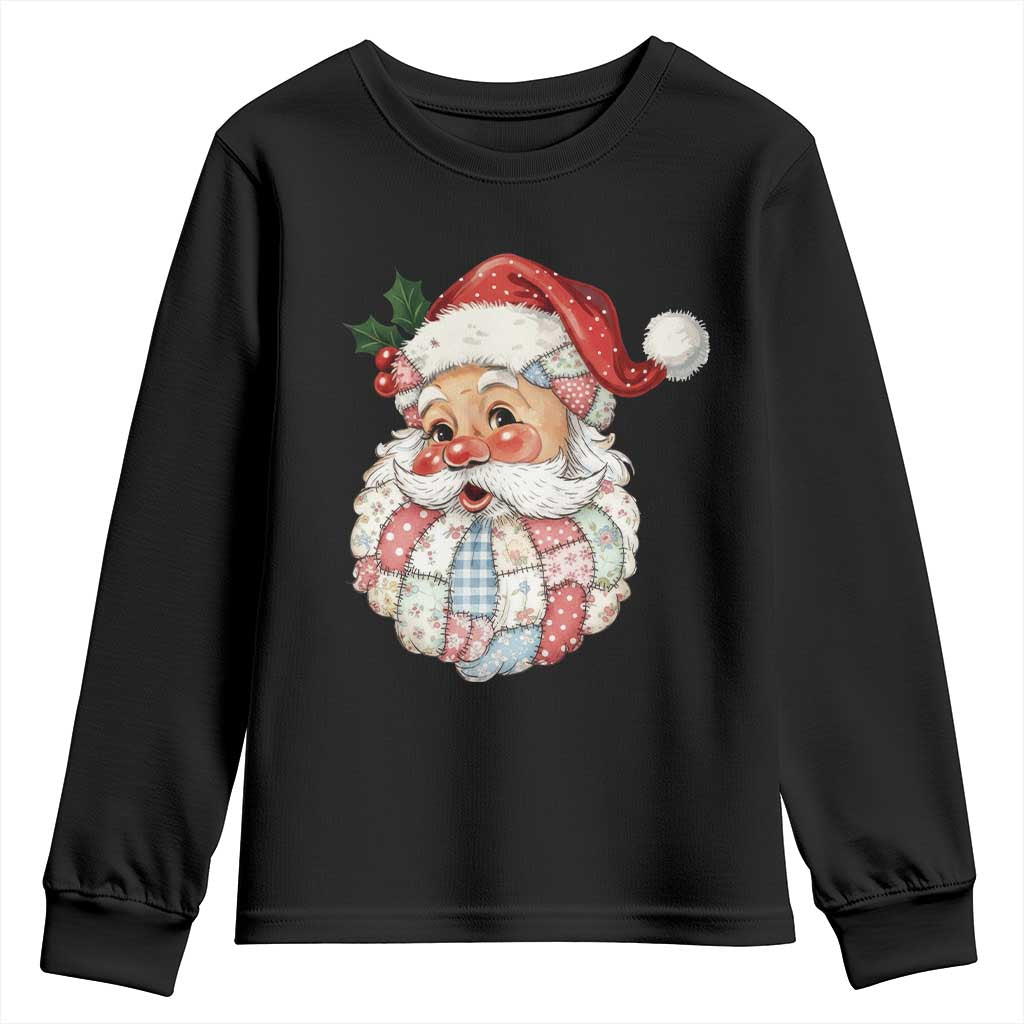 Vintage Retro Patchwork Santa Xmas Youth Sweatshirt Merry Christmas Holiday TS11 Black Print Your Wear