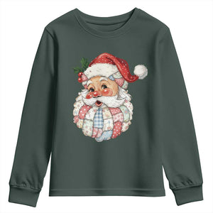 Vintage Retro Patchwork Santa Xmas Youth Sweatshirt Merry Christmas Holiday TS11 Dark Forest Green Print Your Wear