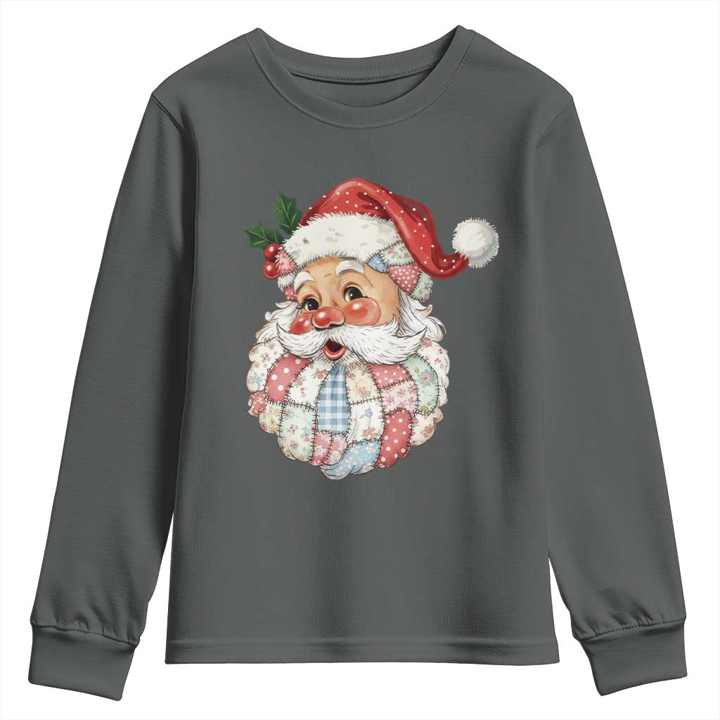 Vintage Retro Patchwork Santa Xmas Youth Sweatshirt Merry Christmas Holiday TS11 Dark Heather Print Your Wear