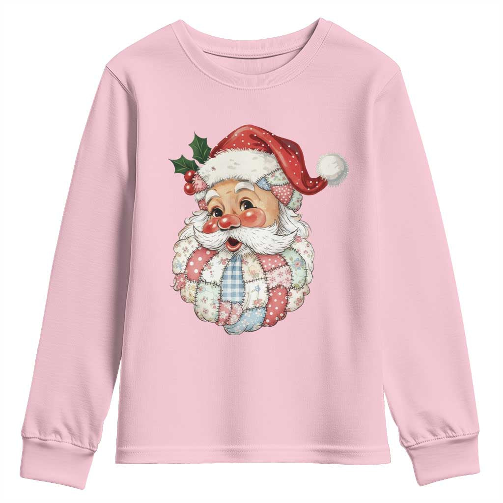 Vintage Retro Patchwork Santa Xmas Youth Sweatshirt Merry Christmas Holiday TS11 Light Pink Print Your Wear