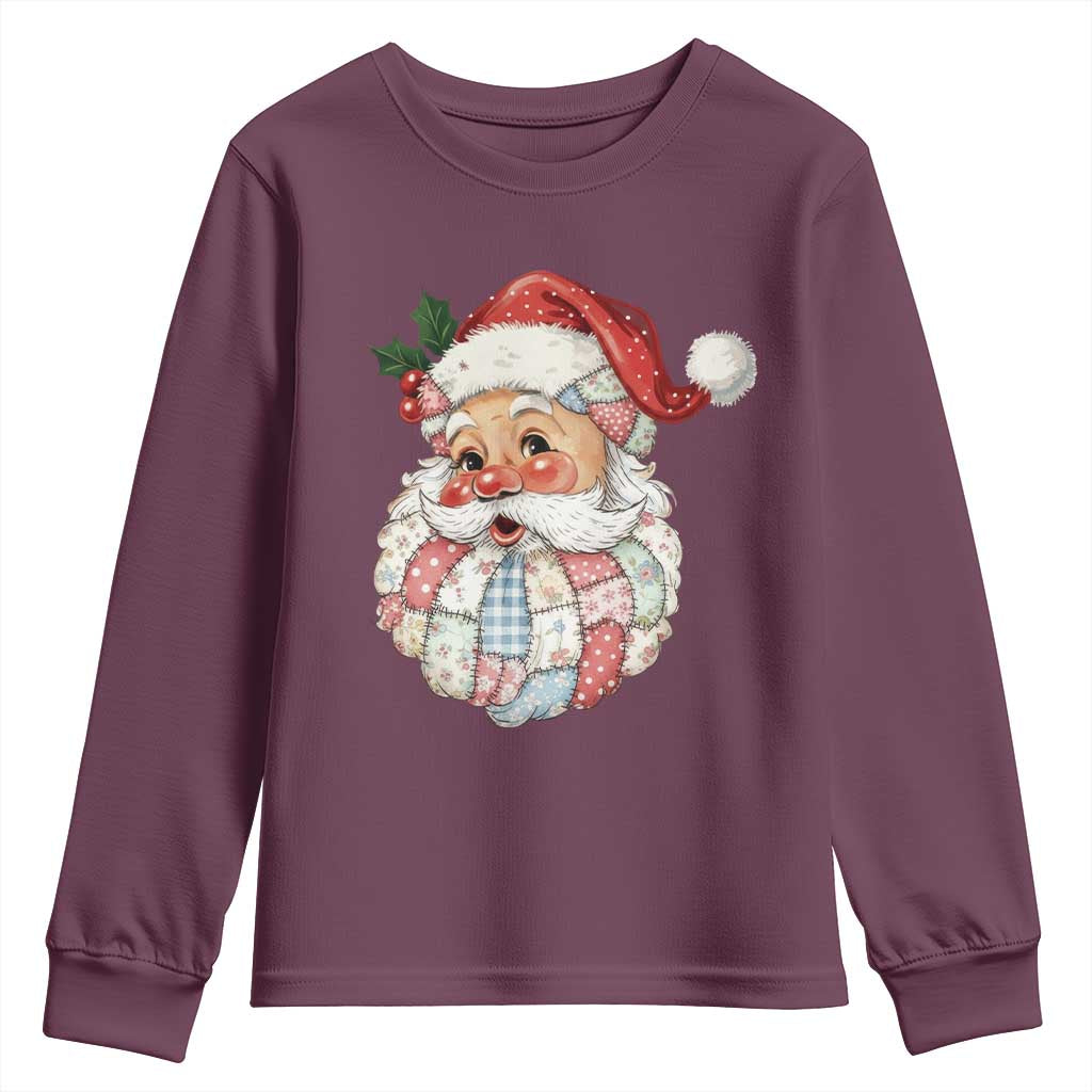 Vintage Retro Patchwork Santa Xmas Youth Sweatshirt Merry Christmas Holiday TS11 Maroon Print Your Wear