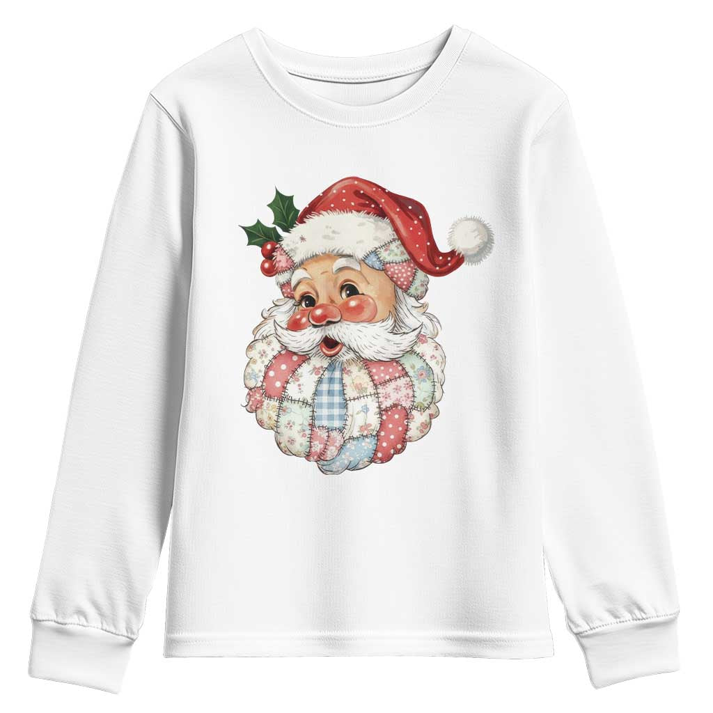 Vintage Retro Patchwork Santa Xmas Youth Sweatshirt Merry Christmas Holiday TS11 White Print Your Wear