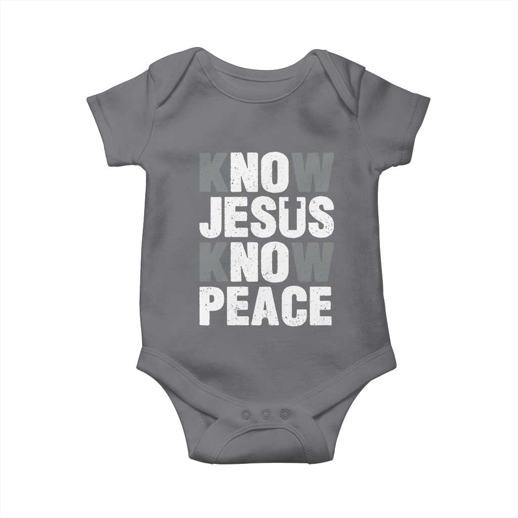 Christian Know Jesus Know Peace Baby Onesie Religion God Church Bible TS11 Charcoal Print Your Wear