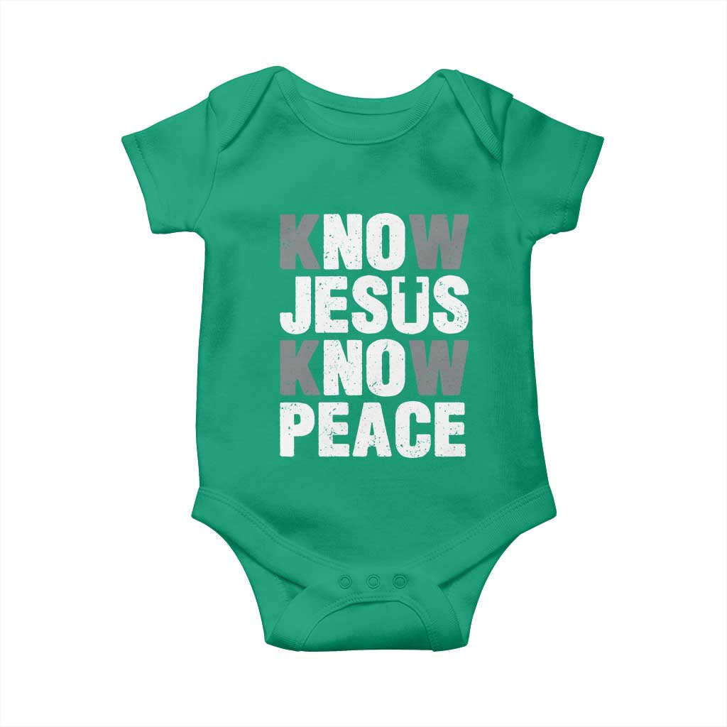 Christian Know Jesus Know Peace Baby Onesie Religion God Church Bible TS11 Irish Green Print Your Wear
