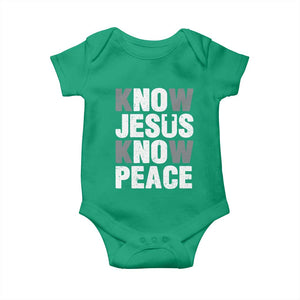 Christian Know Jesus Know Peace Baby Onesie Religion God Church Bible TS11 Irish Green Print Your Wear