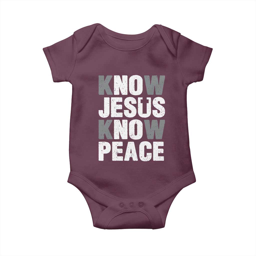 Christian Know Jesus Know Peace Baby Onesie Religion God Church Bible TS11 Maroon Print Your Wear
