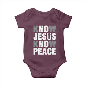 Christian Know Jesus Know Peace Baby Onesie Religion God Church Bible TS11 Maroon Print Your Wear